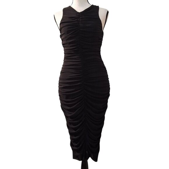 White House Black Market Black Ruched Mesh Sleeveless Cocktail Dress XS NWOT - Picture 2 of 8